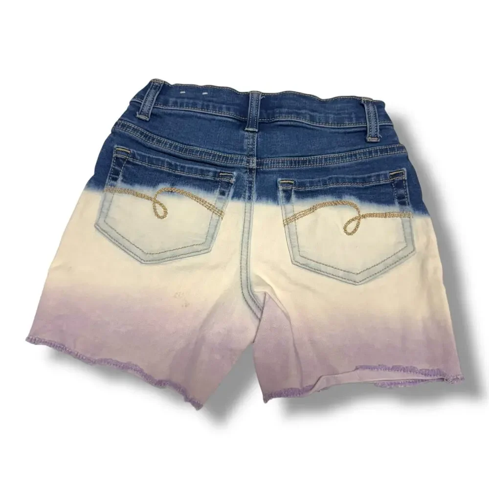 Justice Girl's Size 10 Slim Dip‎ Dyed Denim Shorts in Purple Blue Jean